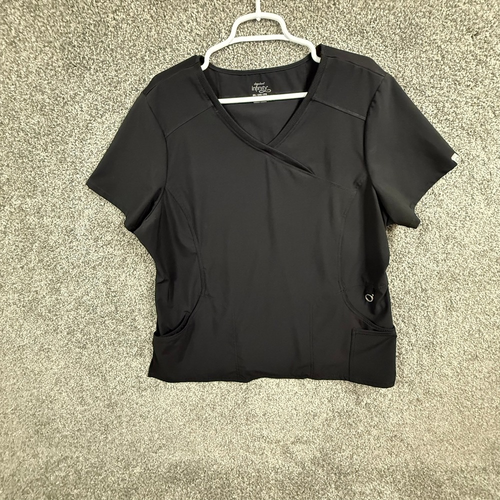 Cherokee Infinity Mock Wrap Scrub Top Black 2XL 2625A Short Sleeve Stretch
